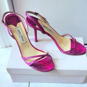Jimmy Choo Fushia Pink Snake Skin Strappy Heels In Box